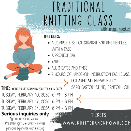 Traditional Knitting Class with needles 3 sessions February 2026