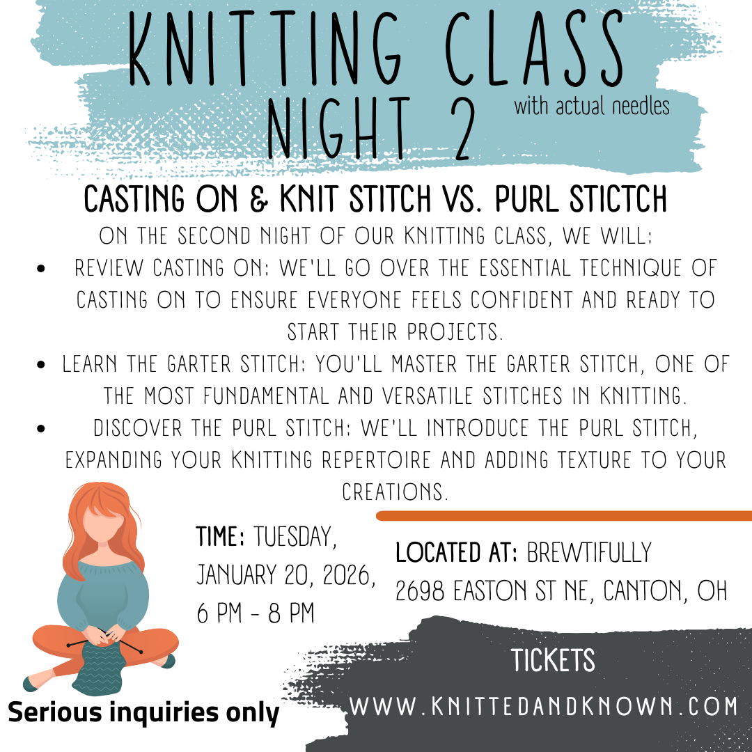 Traditional Knitting Class with needles 3 sessions 2026