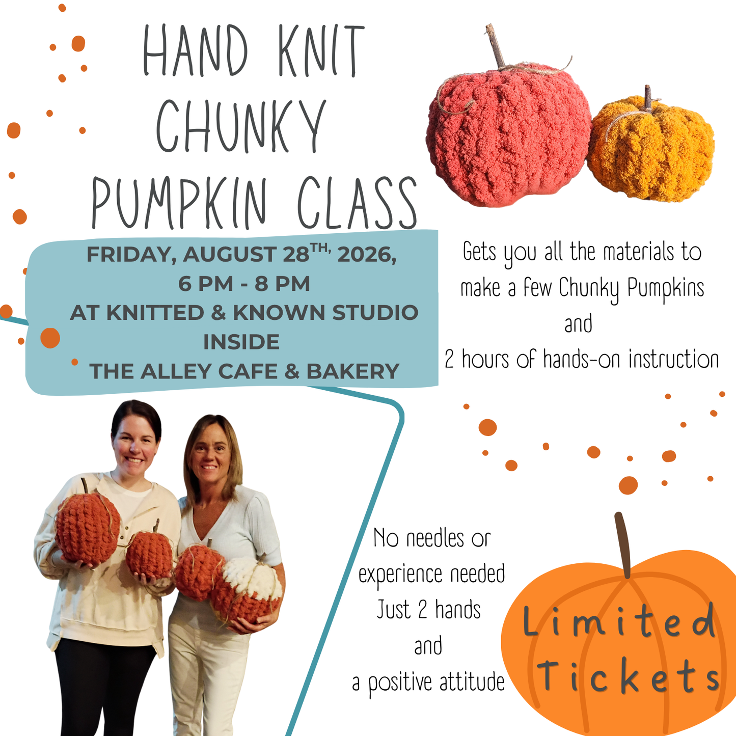 Hand Knit Chunky Pumpkin Class – August 28, 2026