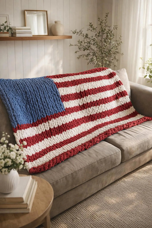 Hand knit Chunky Flag Blanket Lesson