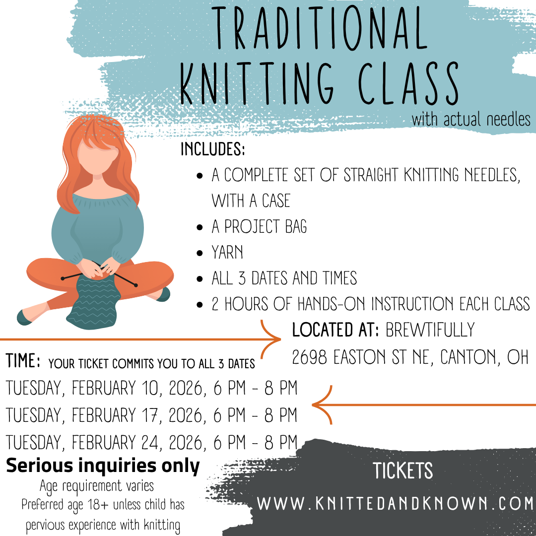 Traditional Knitting Class with needles 3 sessions February 2026