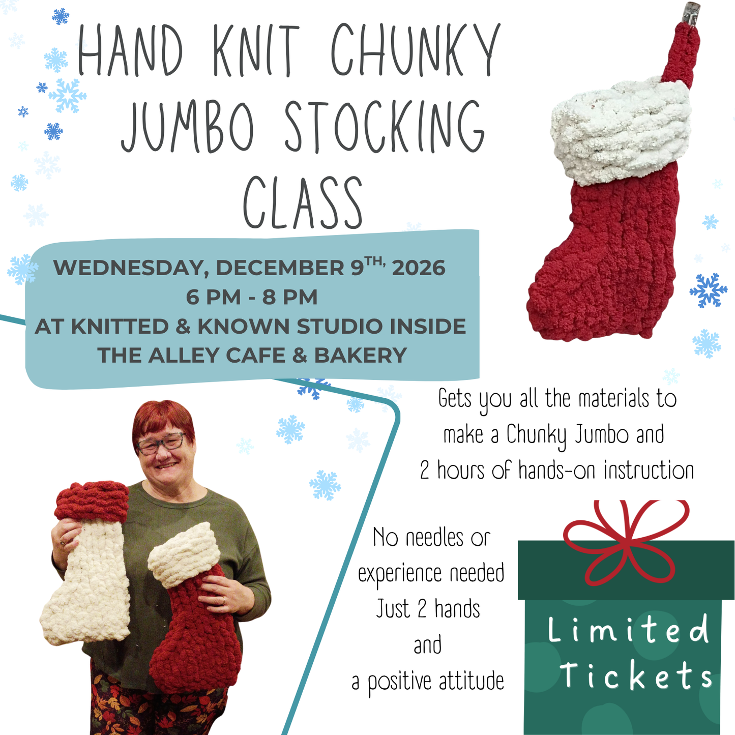 Hand Knit Chunky Jumbo Stocking Class flyer – December 9th 2026