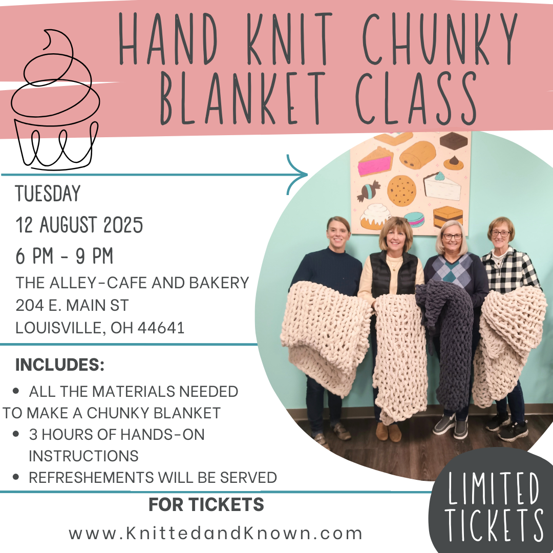 Hand Knitting Chunky Blanket Class - August 12th at The Alley Café and Bakery