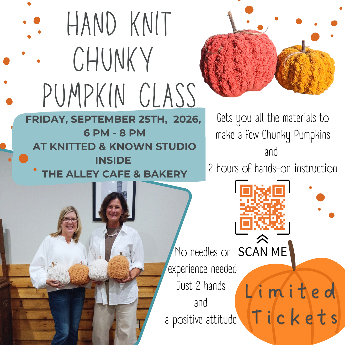 Hand Knit Chunky Pumpkin Class – September 25, 2026