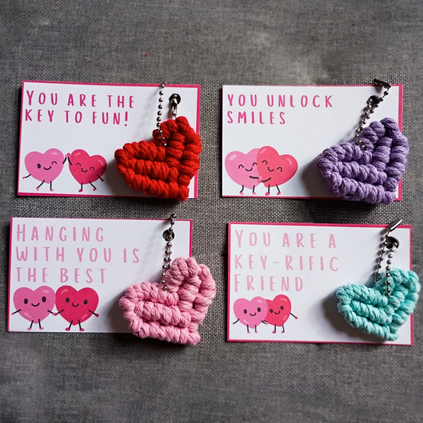 Macrame Heart Key Chain with Valentine cards