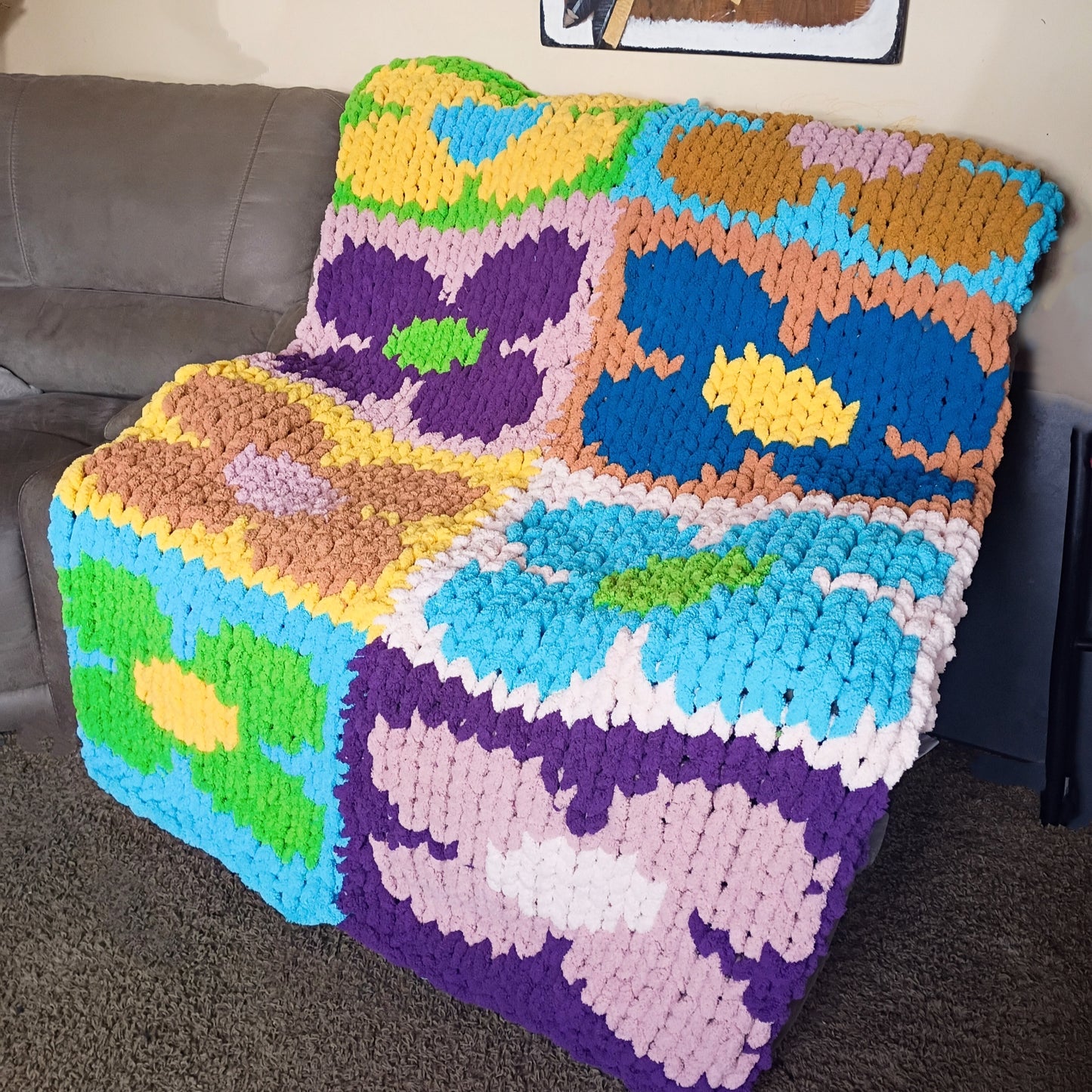 Flower Power Chunky Knit Blanket