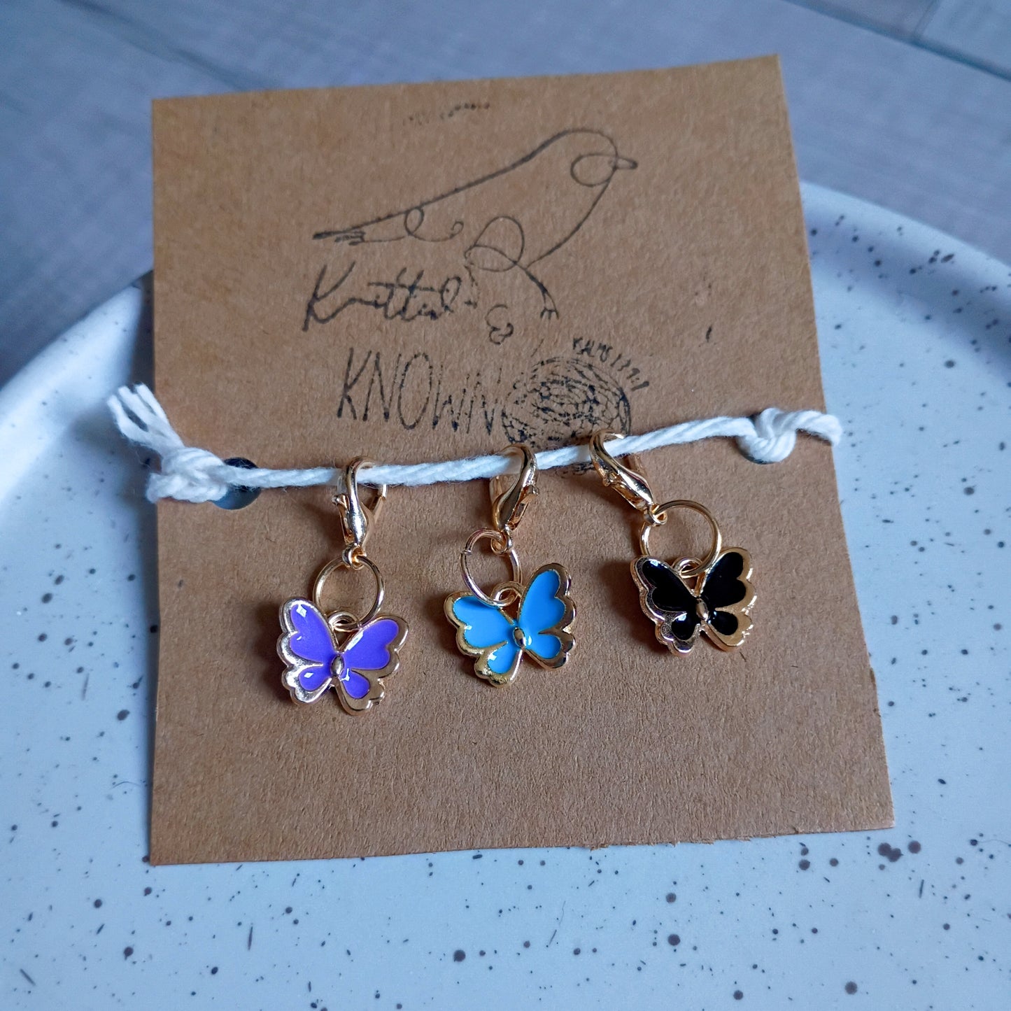 Butterfly Charm Stitch Markers – Set of 3 (Purple, Blue & Black)
