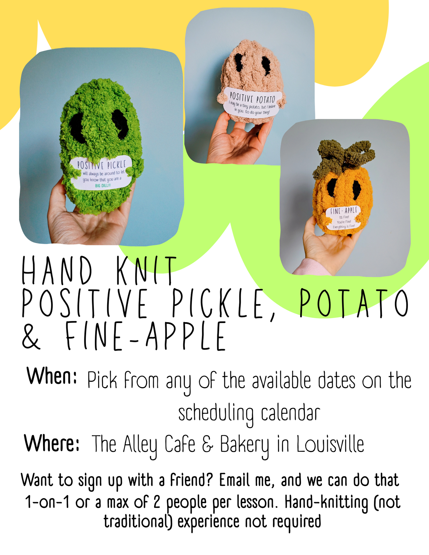 Hand Knit Emotional Support Pickle, Potato & Pineapple