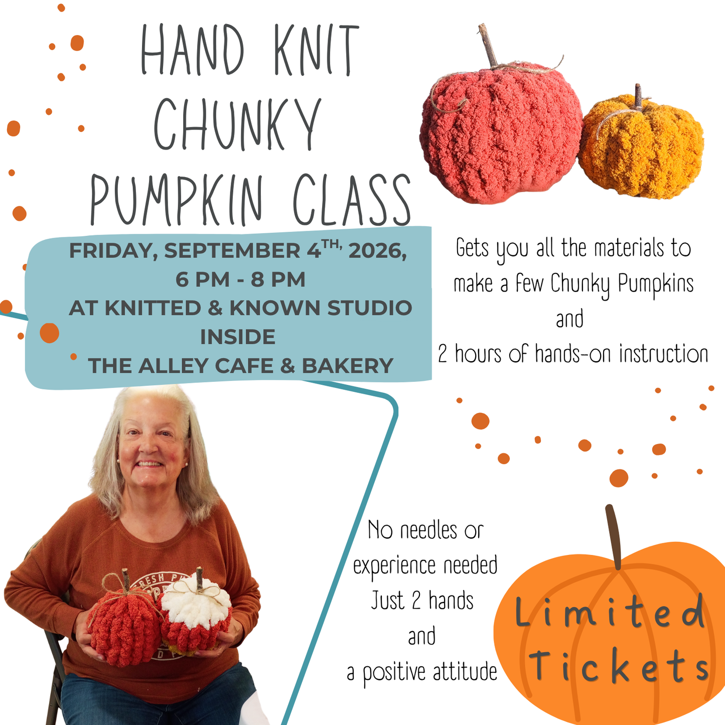 Hand Knit Chunky Pumpkin Class – September 4, 2026