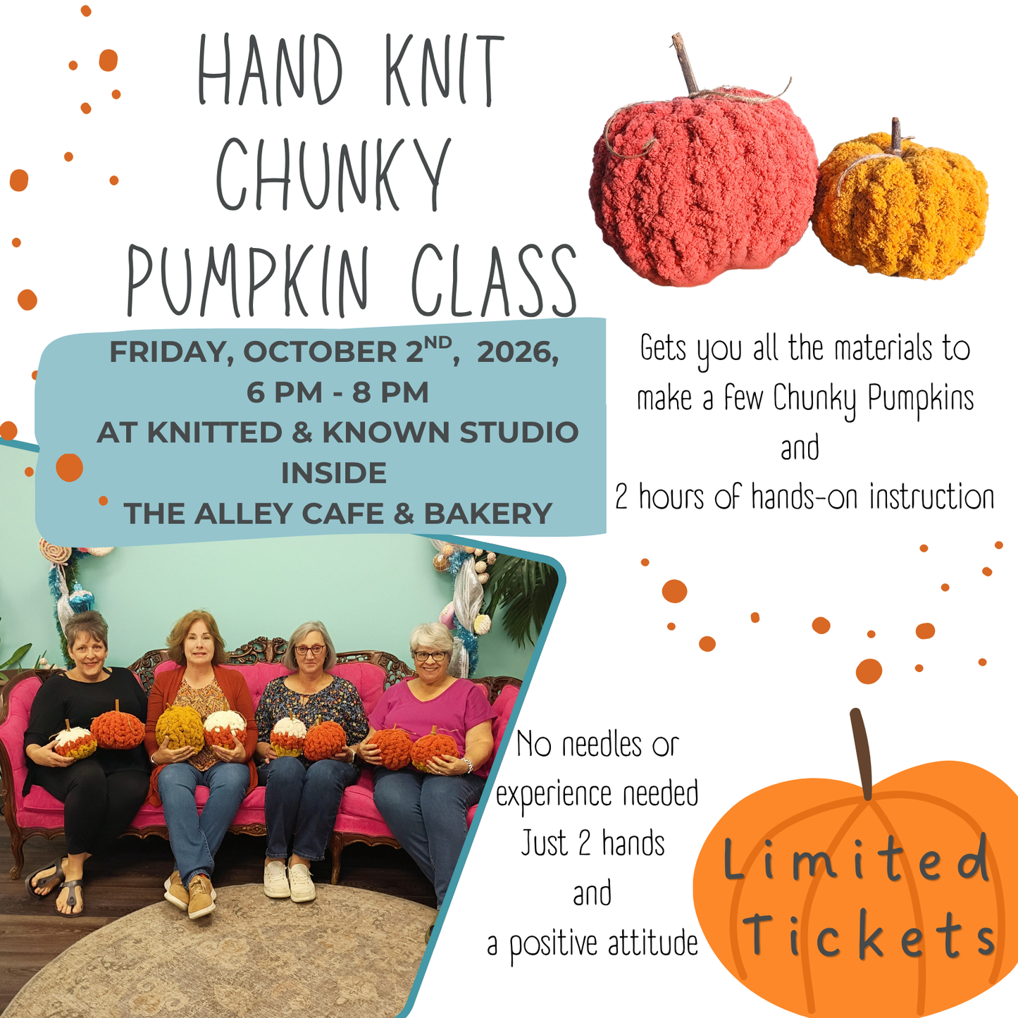 Hand Knit Chunky Pumpkin Class – October 2, 2026