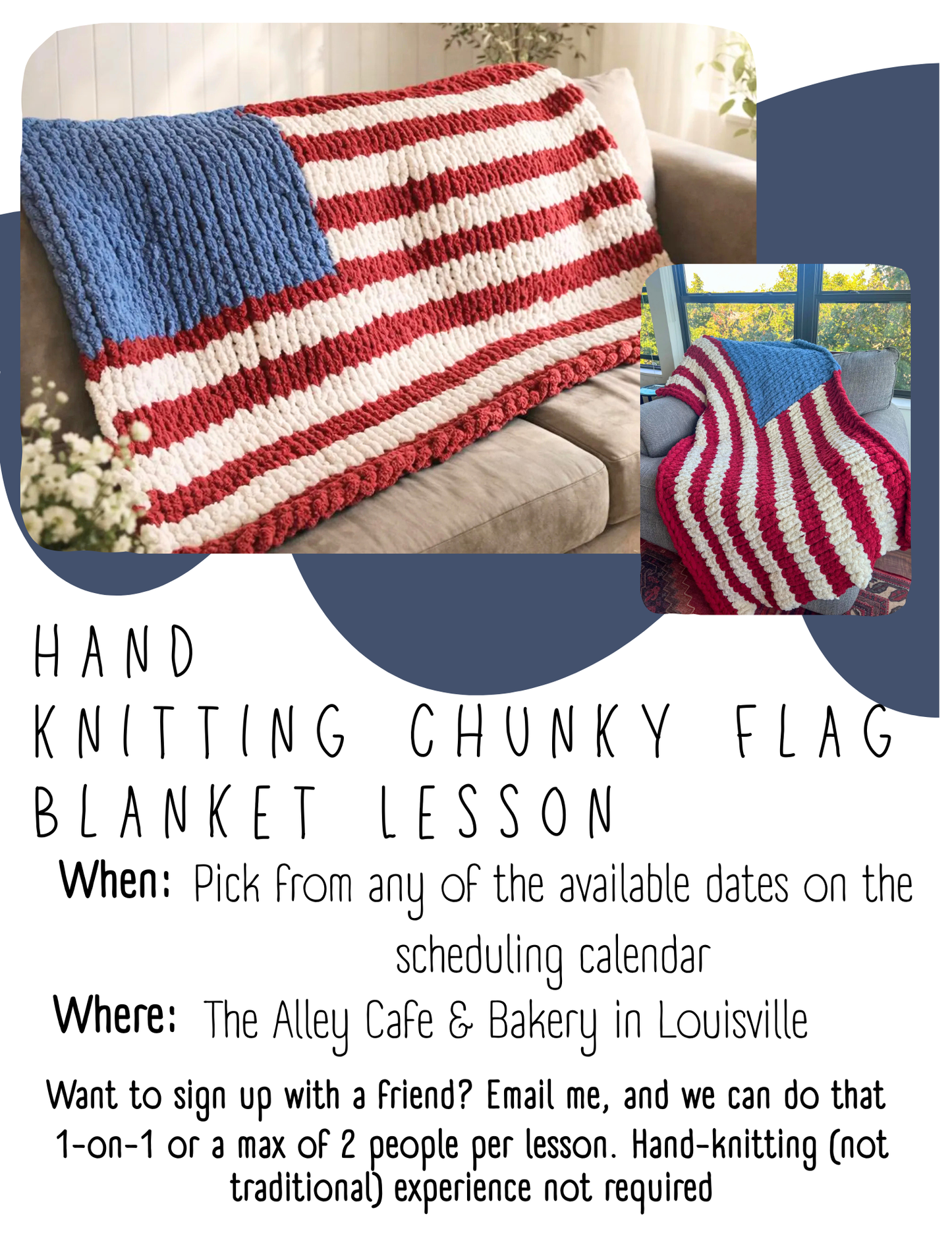 Hand knit Chunky Flag Blanket Lesson